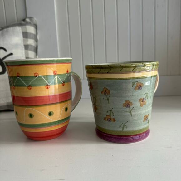 SET of 2 Patterned Heavier Weight Coffee Cups Mugs Tea Floral Polka Dot - Picture 1 of 14